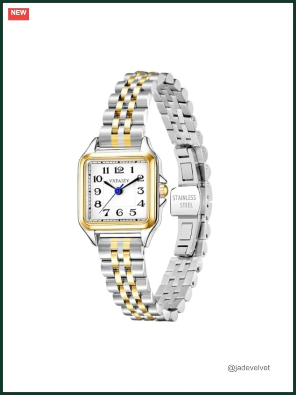 Dainty Square Analog Watch Stainless Steel or Leather Band Water Resistant